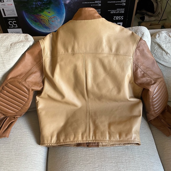 Men’s Max U.S.A beige and brown motorcross leather jacket - Picture 3 of 7